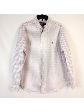 Ralph Lauren Blue Pink Check Classic Fit Button Down Shirt Men L Cotton